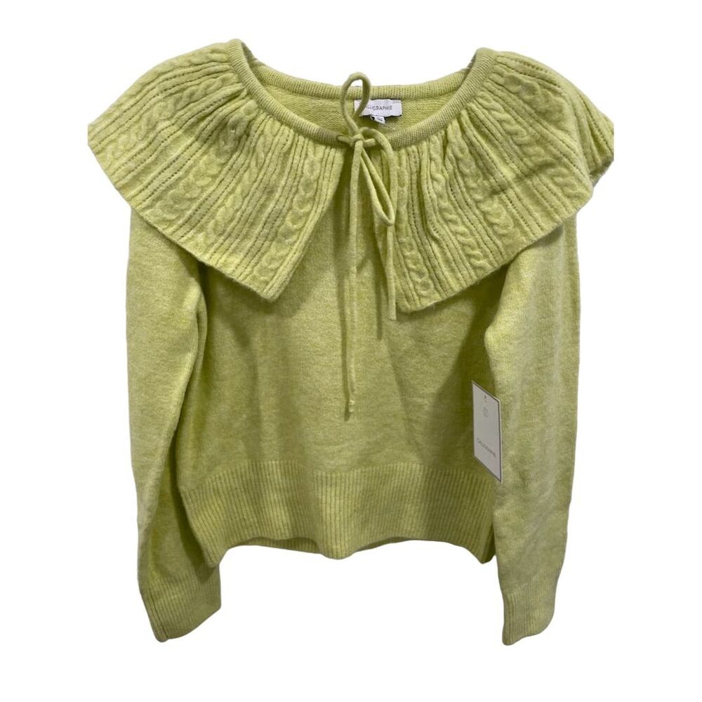 Calligraphie Women's Cape Sweater M Pastel‎ Celery Green Neck Tie Collar
